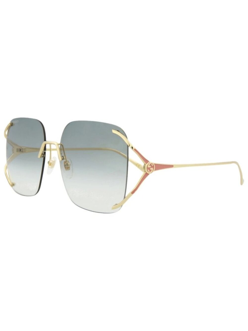New Gucci Women's Sunglasses Square Rectangle Metal Frame Gold Gold Green